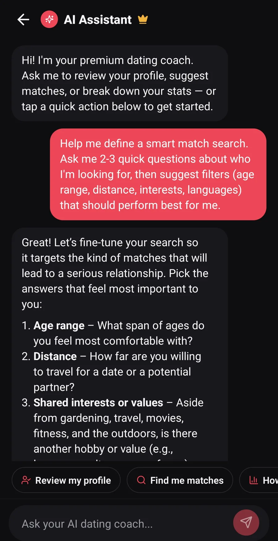 Zemra Albanian dating app screenshot: AI dating coach