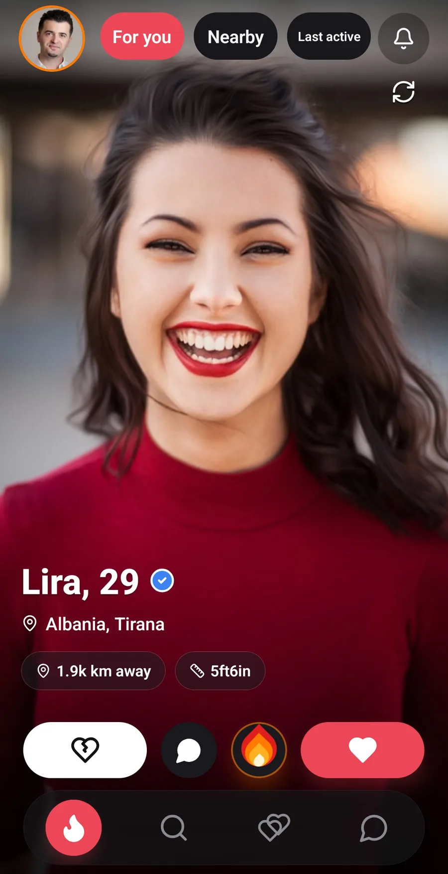 The Zemra Discover screen showing a face-verified profile