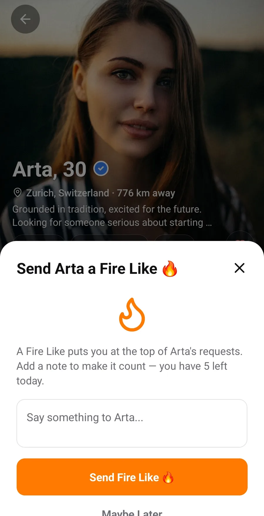 Zemra Albanian dating app screenshot: Fire Likes
