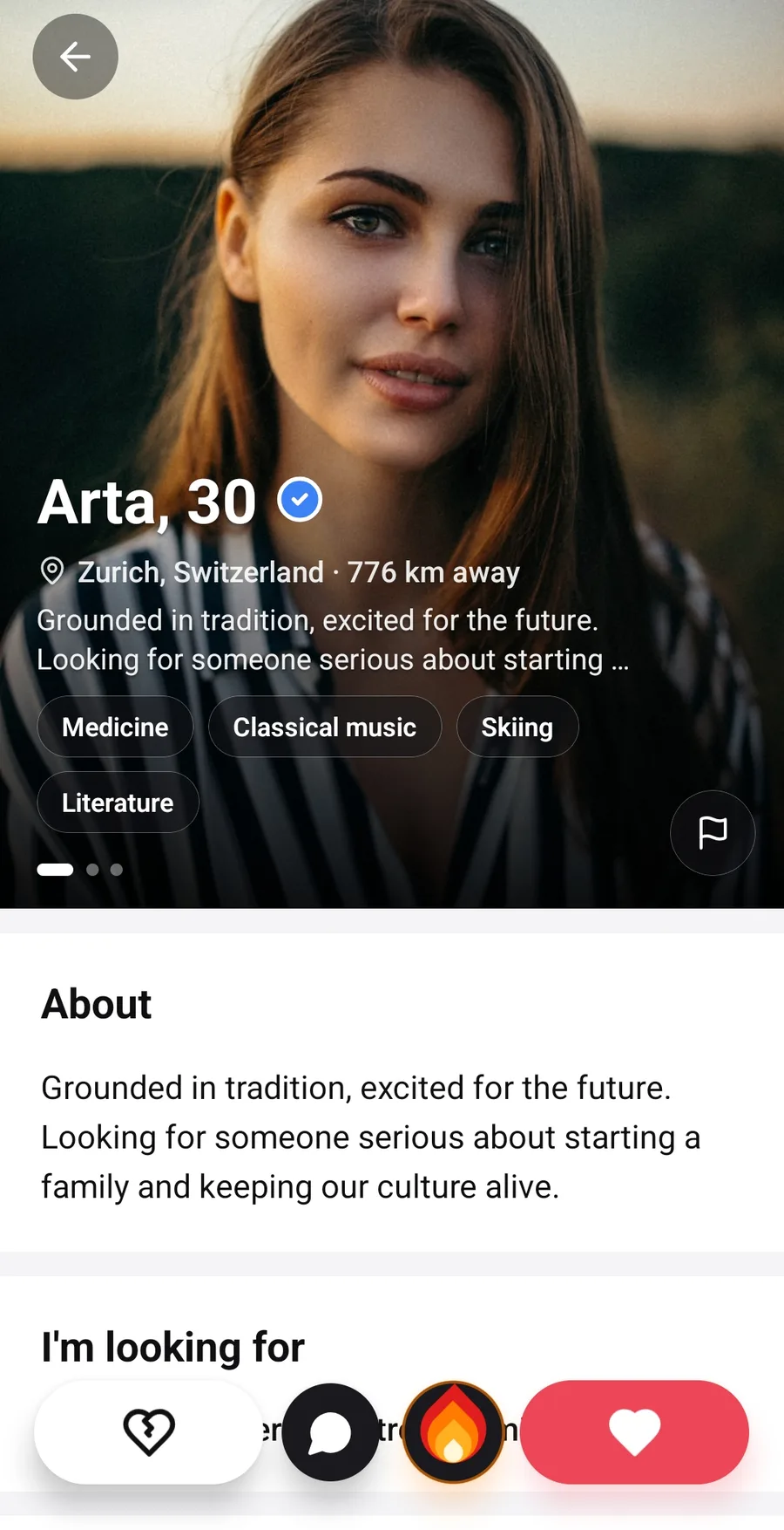 Zemra Albanian dating app screenshot: Profiles with depth