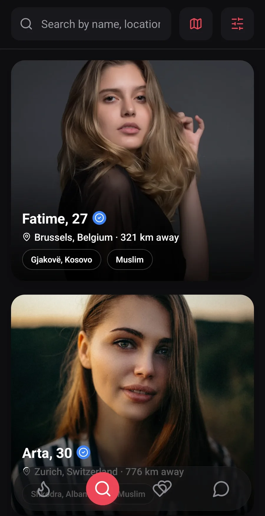 Zemra Albanian dating app screenshot: Search